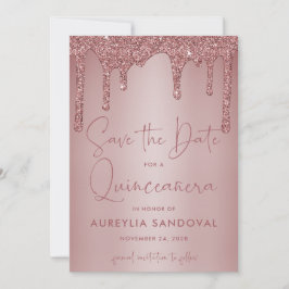 Rose Gold Sparkle Glitzer Tropfen Quinceañera Save The Date