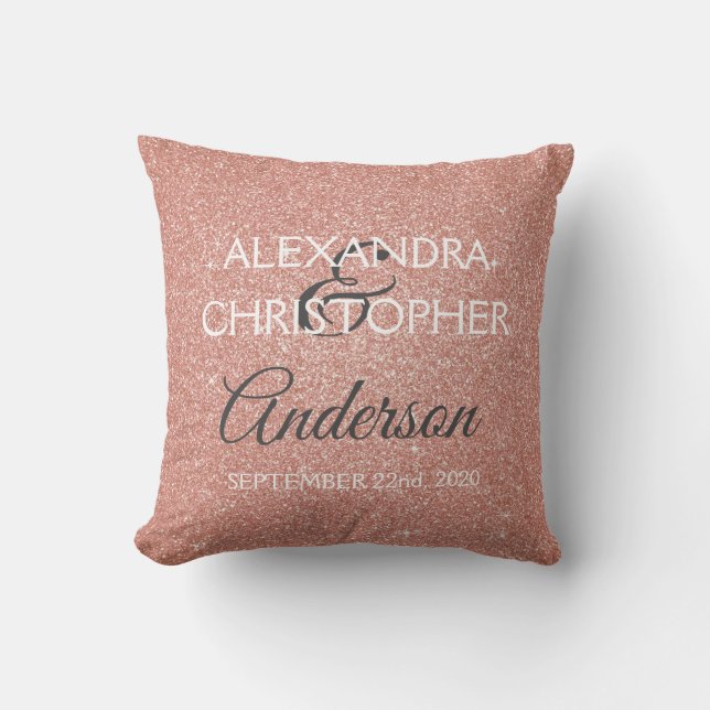 Rose Gold Sparkle Glitzer Wedding Monogram Kissen (Vorderseite)