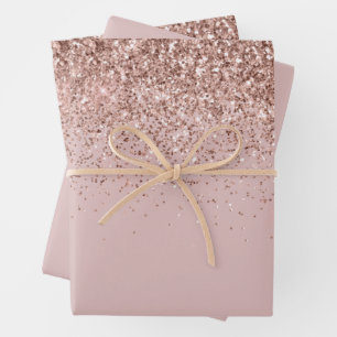 Rose Gold Sparkle Imitats Glitzer Geschenkpapier Set