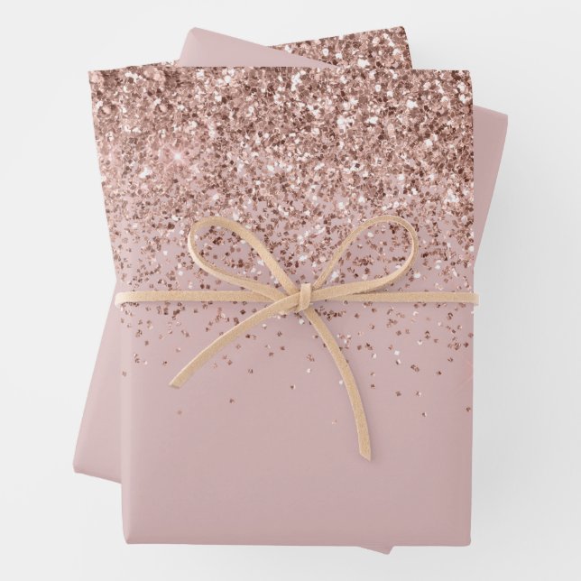 Rose Gold Sparkle Imitats Glitzer Geschenkpapier Set (Beispiel)