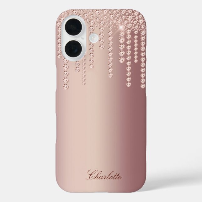 Rose Gold Sparkle iPhone 16 Hülle (Rückseite)
