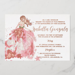Rose Gold Sparkle Kleid Quinceañera Einladung