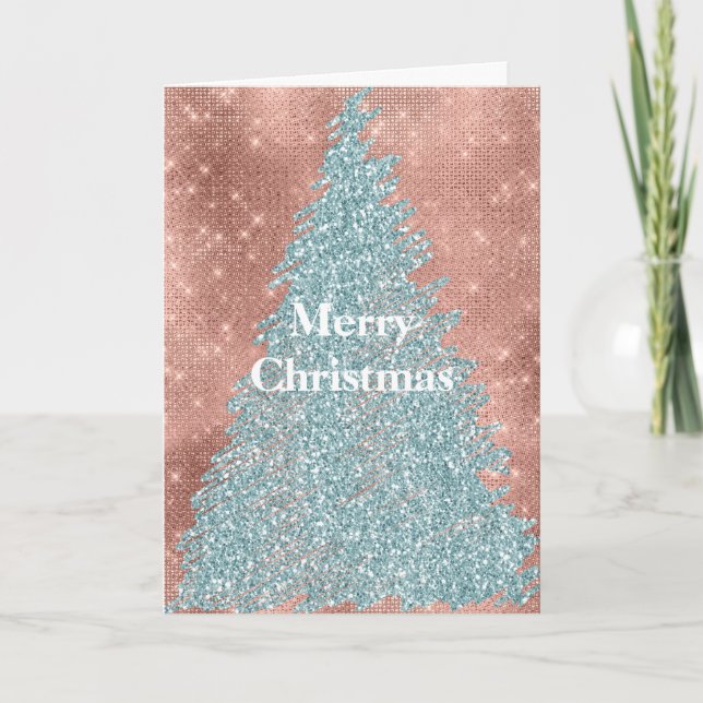 Rose Gold Sparkle Minze Glitzer Tree Karte (Vorderseite)