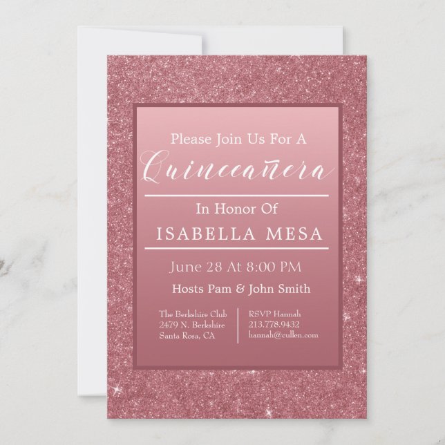 Rose Gold Sparkle Quinceanera Party Einladung (Vorderseite)