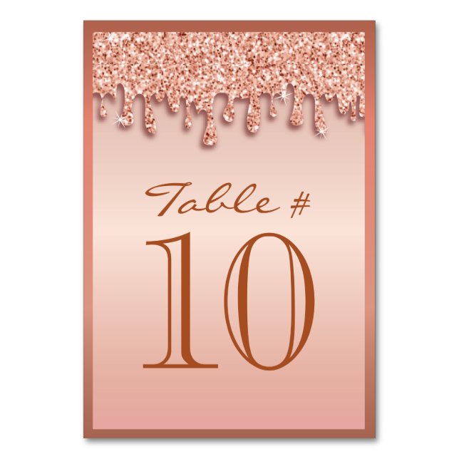 Rose Gold-Sparkle-Treiber-Tischnummer für Tropfen Tischnummer (Vorderseite)
