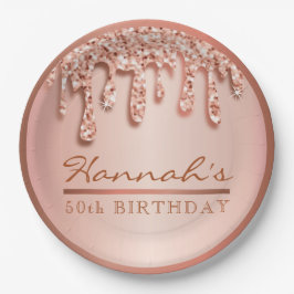 Rose Gold Sparkle-Treiber-Tropfen Geburtstagsparte Pappteller