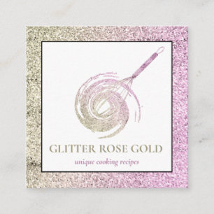 Rose Gold Sparkle Whisk Glitzer Bäckerei Konditore Quadratische Visitenkarte