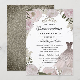 Rose Gold Sparkleider Blumenkohl Quinceanera Einladung