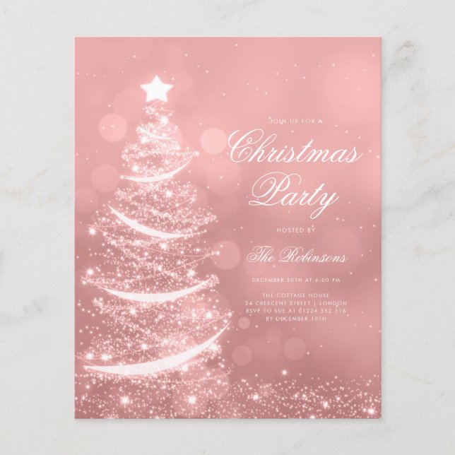 Rose Gold Sparkling Xmas Tree Einladung Programm M Flyer (Vorne)