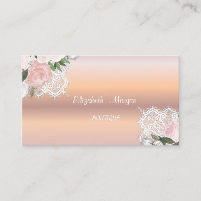 Rose Gold, Spitze, Aquarellfarben Blume Visitenkarte (Vorderseite)
