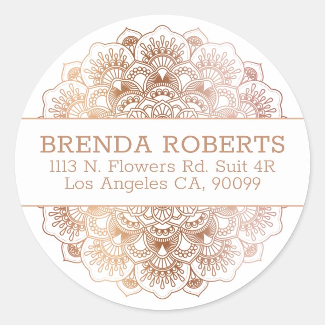 Rose-Gold-Spitzenfloral Mandala Geometrisches Desi Runder Aufkleber (Vorderseite)