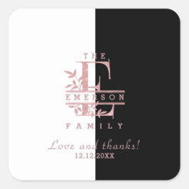 Rose Gold Split Custom Monogram E F G H I J Quadratischer Aufkleber
