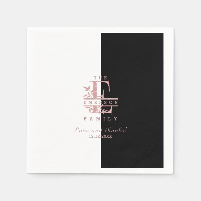 Rose Gold Split Custom Monogram E F G H I J Serviette (Vorderseite)