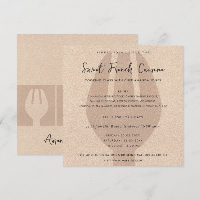 ROSE GOLD SPOON FORK COOKING KLASSE EINLADEN VORLA EINLADUNG (Vorne/Hinten)