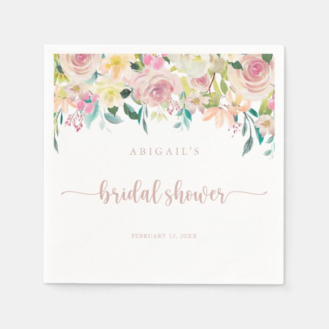 Rose Gold Spring Floral Brautparty Serviette (Vorderseite)