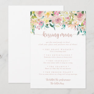 Rose Gold Spring Floral Kissing Menu Carte de jeu