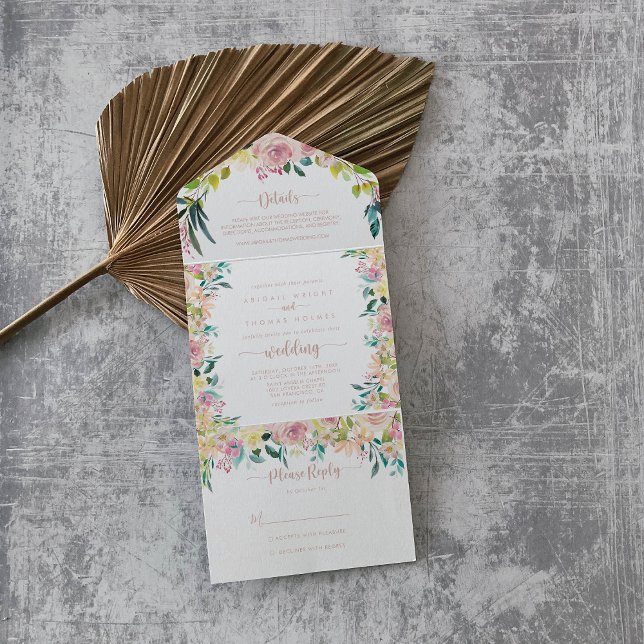 Rose Gold Spring Floral Wedding All In One Einladung (Von Creator hochgeladen)
