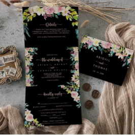 Rose Gold Spring Floral Wedding Dreifach Gefaltete Einladung