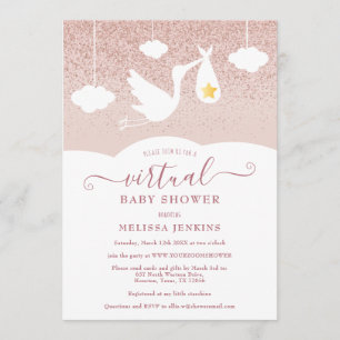 Rose Gold Star Storch Glitter Virtuelle Babyparty Einladung