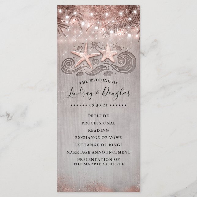 Rose Gold Starfish Couple Beach Hochzeitsprogramme Programm (Vorderseite)
