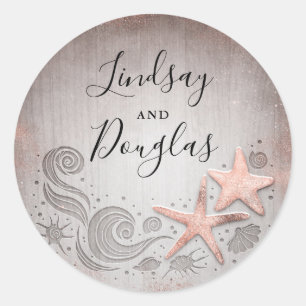 Rose Gold Starfish Hochzeit am Strand Runder Aufkleber