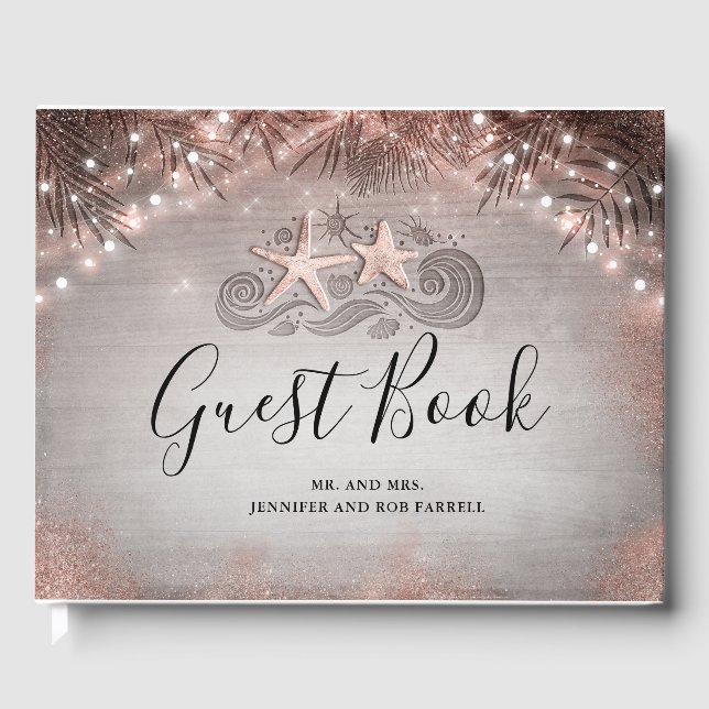 Rose Gold Starfish Tropical Beach Hochzeit Gästebuch (Vorderseite)