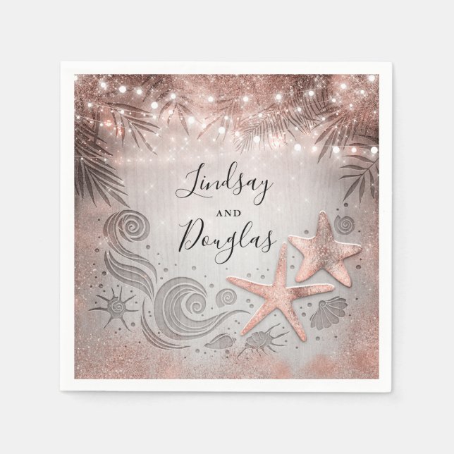 Rose Gold Starfish Tropical Beach Hochzeit Serviette (Vorderseite)
