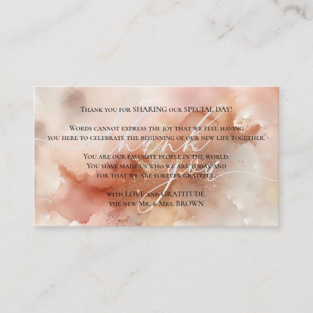 Rose Gold Staub Wasserfarbe Vielen Dank Begleitkarte (Vorderseite)