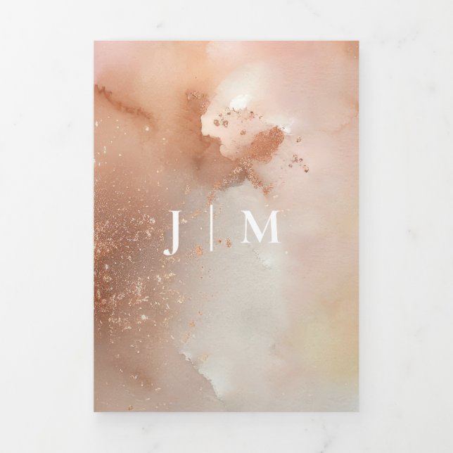 Rose Gold Staubfarbe Monogram Einladung (Cover)