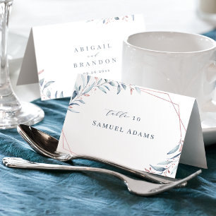 Rose Gold Staubig Blau Grün Geometrische Platzkart Tischnummer