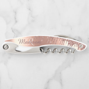 Rose Gold Stilvolle Monogram Metal Glitzer Tropfen Kellnermesser