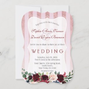 Rose Gold Streifen Burgundy Blush Blume Hochzeit Einladung