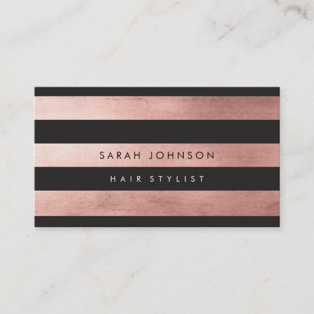 Rose Gold Streifen Haarstylist Business Cards Visitenkarte (Vorderseite)