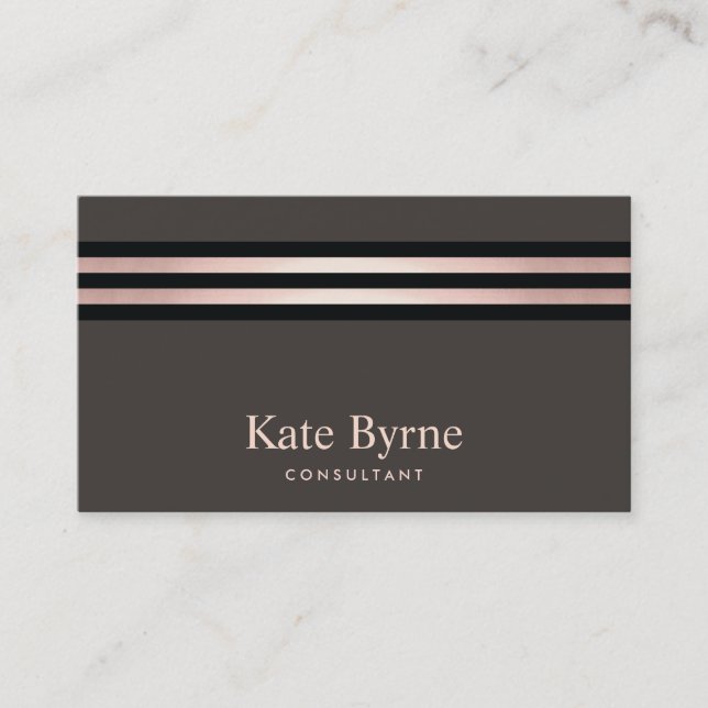 Rose Gold Streifen Modern Taupe Visitenkarte (Vorderseite)