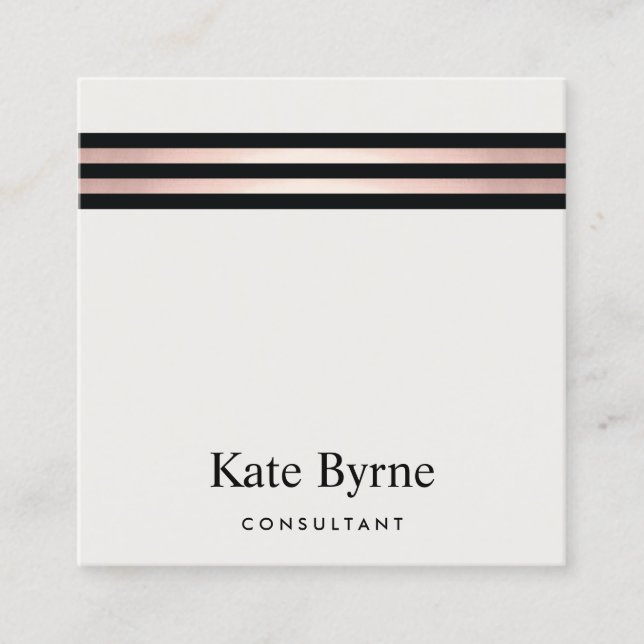 Rose Gold Streifen Moderne Beruflich Quadratische Visitenkarte (Vorderseite)