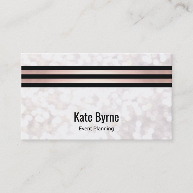 Rose Gold Streifen Moderner White Bokeh Glitzer Visitenkarte (Vorderseite)