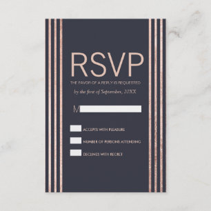 Rose Gold Streifen und Navy Blue RSVP Karten