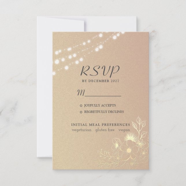 Rose Gold String Lights Hochzeit RSVP Card Karte (Vorderseite)