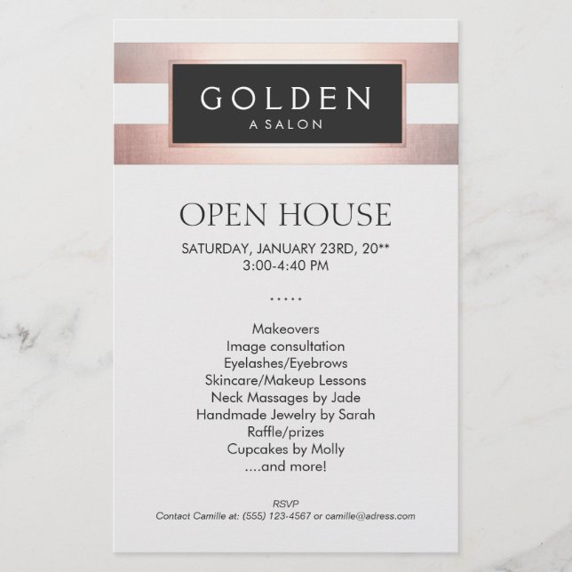 Rose Gold Striped Hair Salon and Spa Flyer (Vorne)