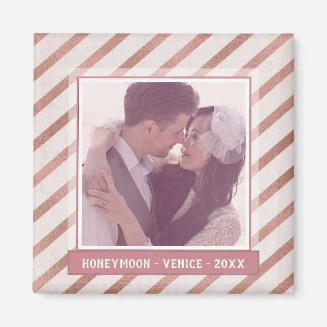 Rose Gold Striping Elegantes Foto und Text Magnet (Vorne)