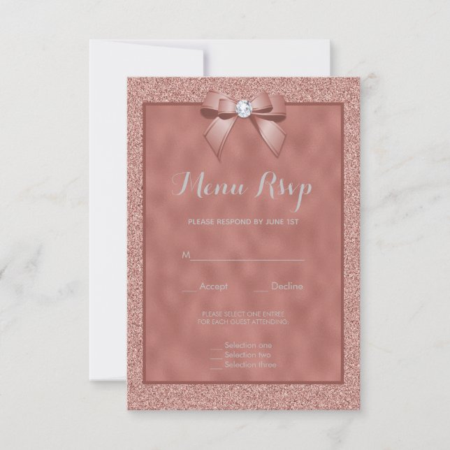 Rose Gold & Stylish Glitzer Menü UAWG RSVP Karte (Vorderseite)