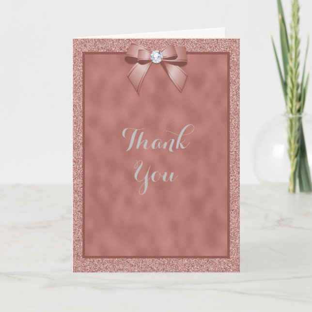 Rose Gold & Stylish Glitzer Wedding Dankeskarte (Vorderseite)