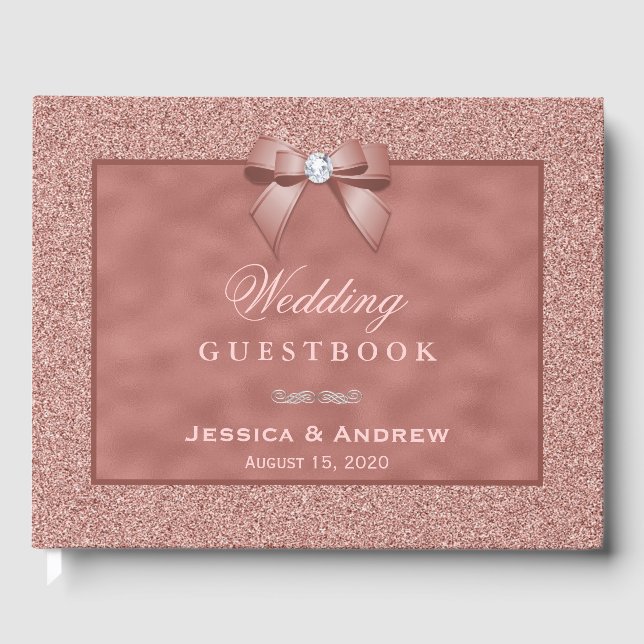 Rose Gold & Stylish Glitzer Wedding Gästebuch (Vorderseite)