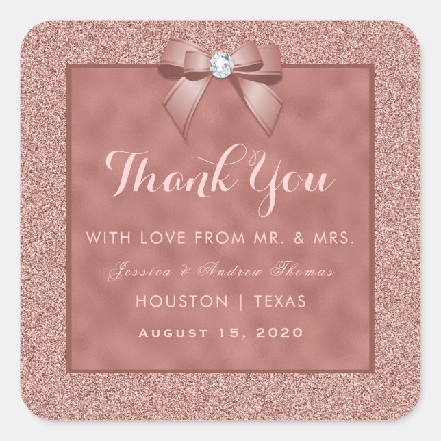 Rose Gold & Stylish Glitzer Wedding Quadratischer Aufkleber (Vorderseite)