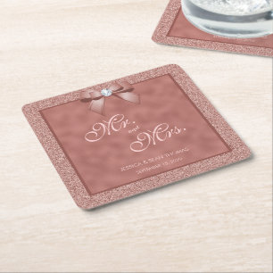 Rose Gold & Stylish Glitzer Wedding Rechteckiger Pappuntersetzer