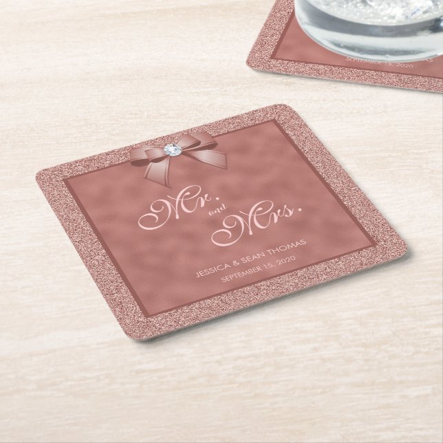 Rose Gold & Stylish Glitzer Wedding Rechteckiger Pappuntersetzer (angewinkelt)