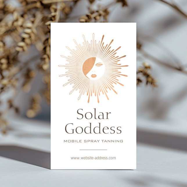 Rose Gold Sun Goddess Girl Spray Tanning Salon Visitenkarte (Von Creator hochgeladen)