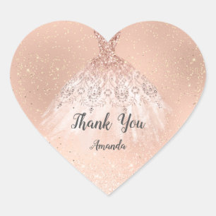 Rose Gold Süße 16. Brautkleid Herz Danke Kleid Herz-Aufkleber