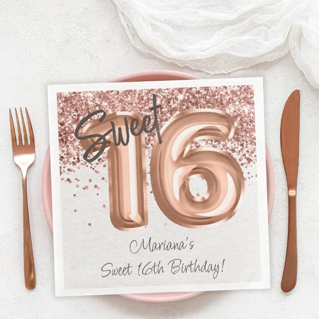 Rose Gold Sweet 16. Geburtstagsparty Serviette (Von Creator hochgeladen)