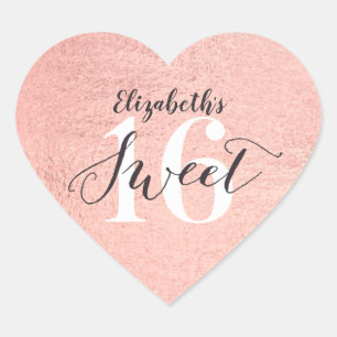 Rose Gold Sweet 16 Girl Geburtstag Herz-Aufkleber